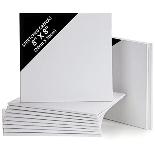12 Pack Blank Canvas - 20 x 20cm (8 x 8 inches) - Pre Stretched Square Canvas Panel Boards - Suitable for Acrylic and Oil Painting Also for